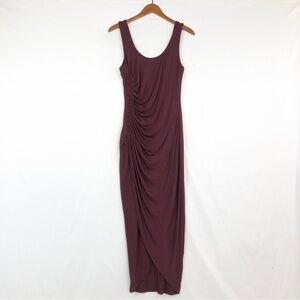 Bailey 44 Ruched Maxi Dress Burgundy Size M Stretchy Scoop Neck Bodycon‎